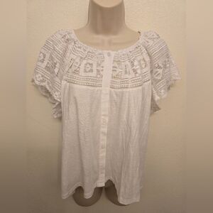 LOFT Ladies White Crochet Flutter Slleve Blouse